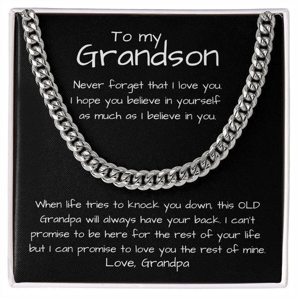 To my Grandson - Cuban Link Chain Necklace Jewelry ShineOn Fulfillment Stainless Steel Standard Box 