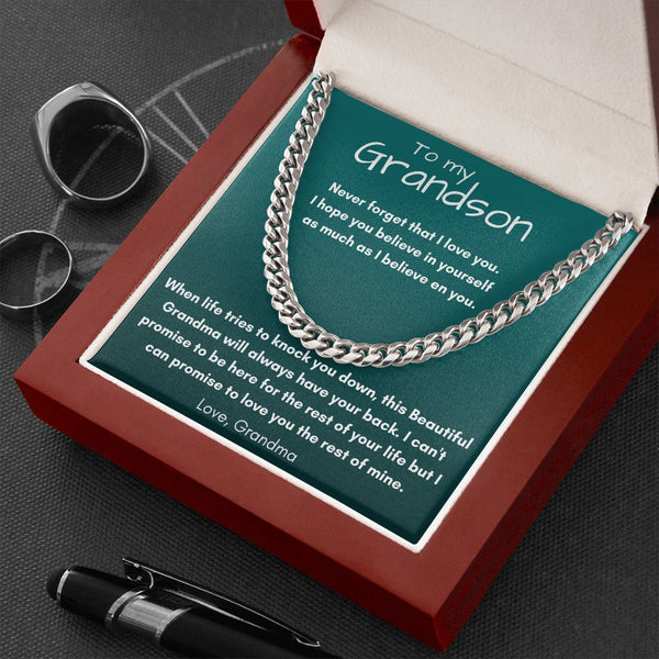 To my Grandson, love Grandma - Cuban Link Chain Necklace Jewelry ShineOn Fulfillment