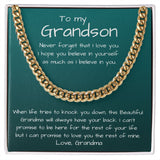 To my Grandson, love Grandma - Cuban Link Chain Necklace Jewelry ShineOn Fulfillment 14K Yellow Gold Finish Standard Box 