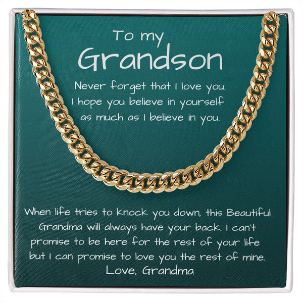 To my Grandson, love Grandma - Cuban Link Chain Necklace Jewelry ShineOn Fulfillment 14K Yellow Gold Finish Standard Box 