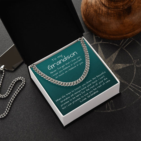 To my Grandson, love Grandma - Cuban Link Chain Necklace Jewelry ShineOn Fulfillment