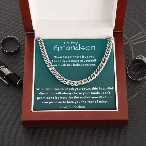 To my Grandson, love Grandma - Cuban Link Chain Necklace Jewelry ShineOn Fulfillment Cuban Link Chain (Stainless Steel) 
