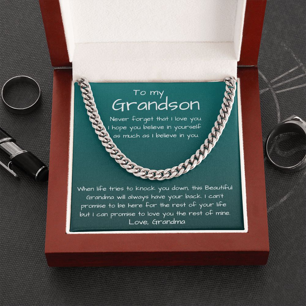 To my Grandson, love Grandma - Cuban Link Chain Necklace Jewelry ShineOn Fulfillment Stainless Steel Luxury Box 