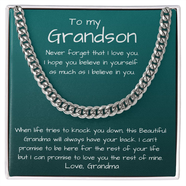 To my Grandson, love Grandma - Cuban Link Chain Necklace Jewelry ShineOn Fulfillment Stainless Steel Standard Box 