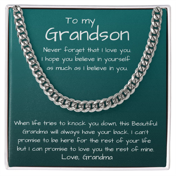 To my Grandson, love Grandma - Cuban Link Chain Necklace Jewelry ShineOn Fulfillment Stainless Steel Standard Box
