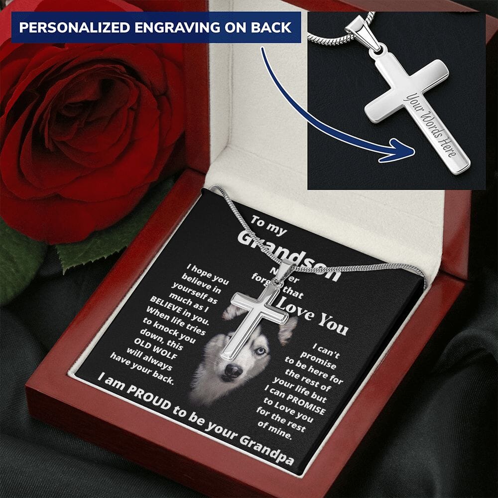 To my Grandson - Never forget that I Love You - Personalized Cross Necklace Jewelry ShineOn Fulfillment