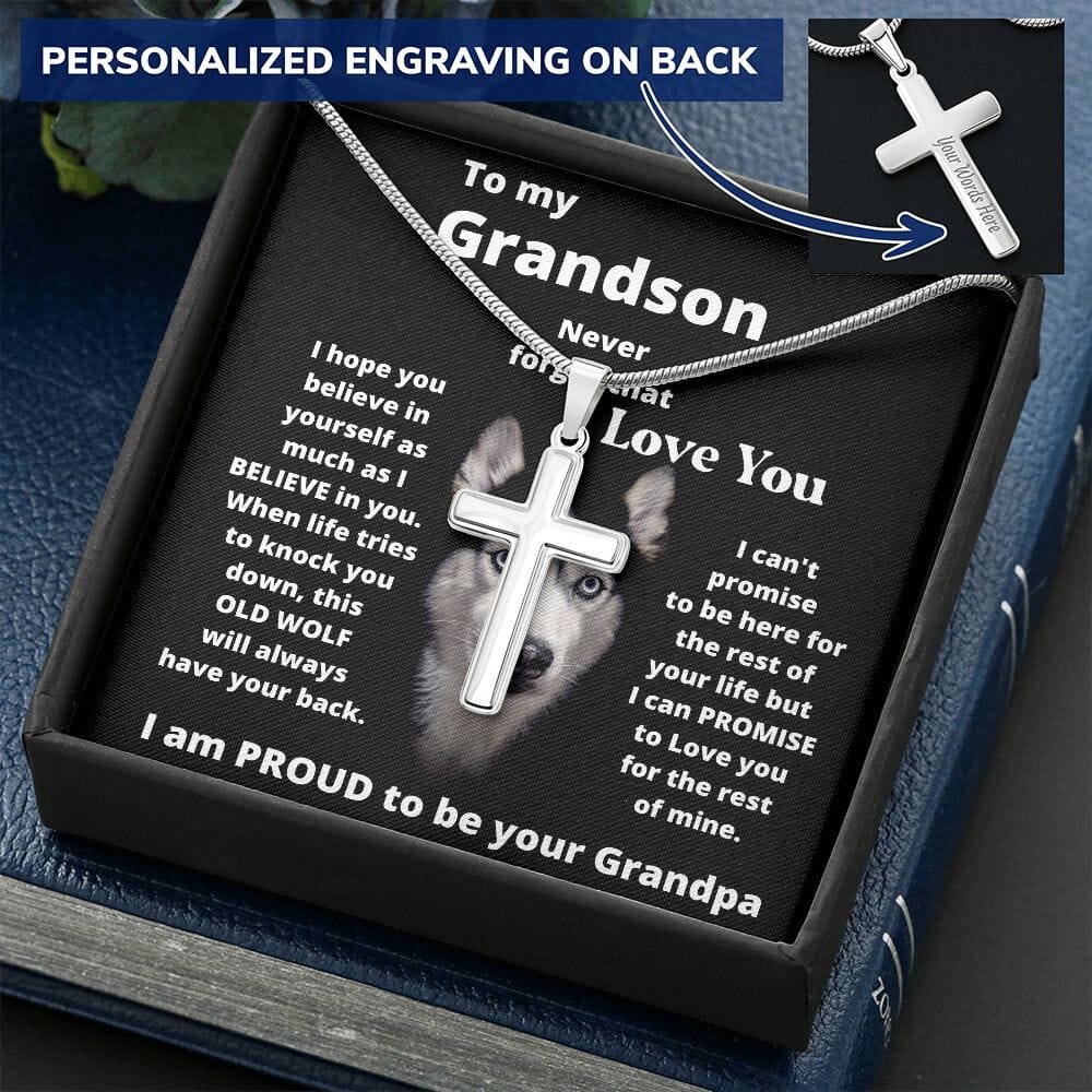 To my Grandson - Never forget that I Love You - Personalized Cross Necklace Jewelry ShineOn Fulfillment