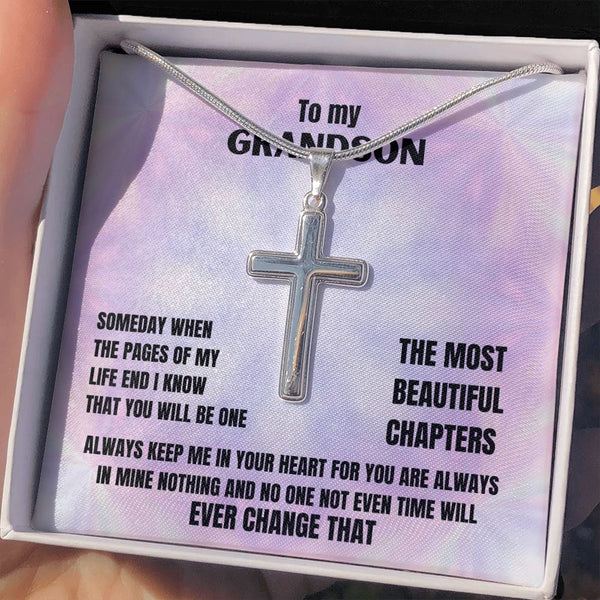 To my Grandson - Personalized Cross Necklace Jewelry ShineOn Fulfillment 