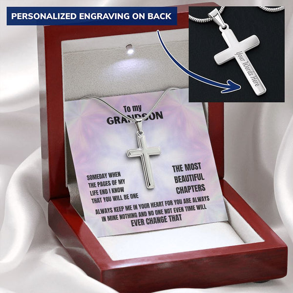 To my Grandson - Personalized Cross Necklace Jewelry ShineOn Fulfillment Mahogany Style Luxury Box (w/LED) 