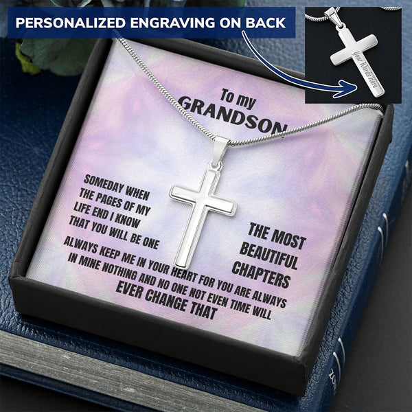 To my Grandson - Personalized Cross Necklace Jewelry ShineOn Fulfillment Two Toned Box 
