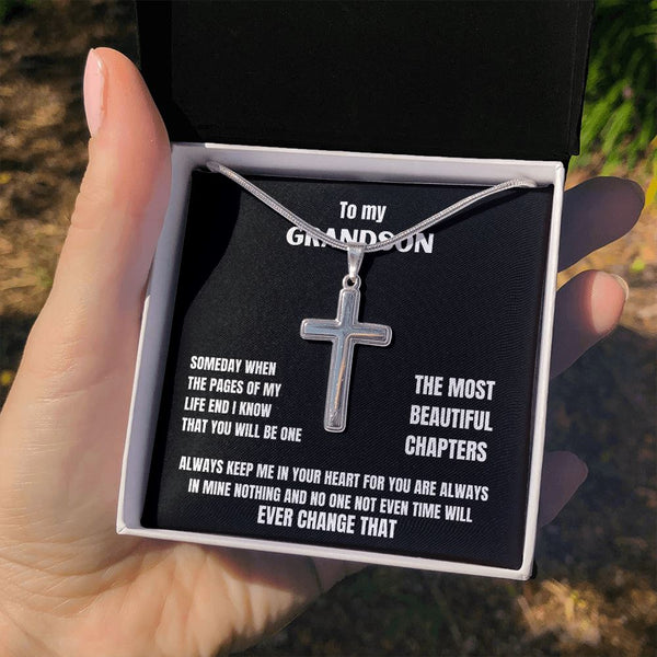 To my Grandson - Someday when the pages of my life end... - Personalized Cross Necklace Jewelry ShineOn Fulfillment 