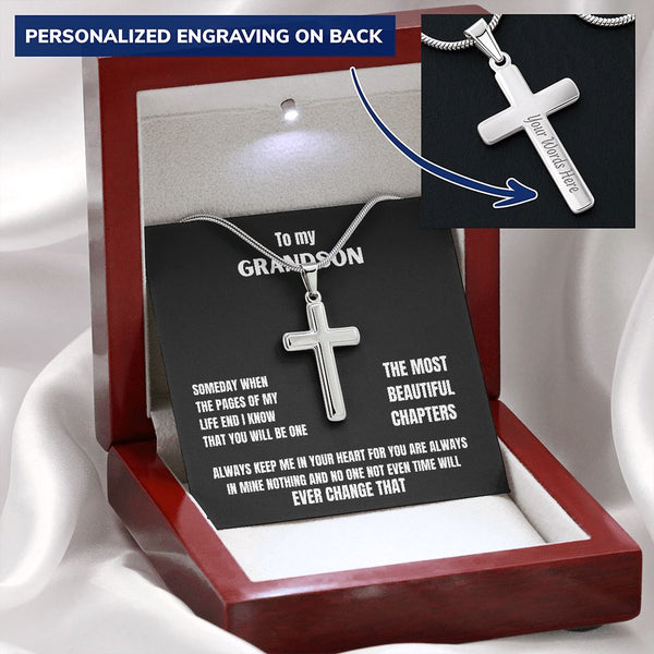 To my Grandson - Someday when the pages of my life end... - Personalized Cross Necklace Jewelry ShineOn Fulfillment Mahogany Style Luxury Box (w/LED) 