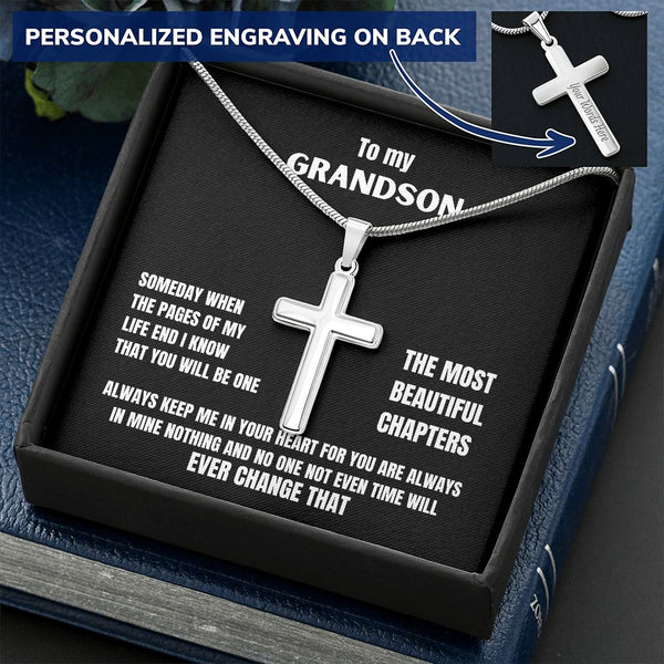 To my Grandson - Someday when the pages of my life end... - Personalized Cross Necklace Jewelry ShineOn Fulfillment Two Toned Box 