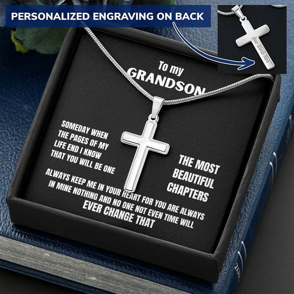To my Grandson - Someday when the pages of my life end... - Personalized Cross Necklace Jewelry ShineOn Fulfillment Two Toned Box