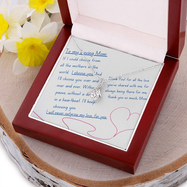 To My Loving Mom - I choose you! Alluring Beauty Necklace Jewelry ShineOn Fulfillment Mahogany Style Luxury Box (w/LED) 