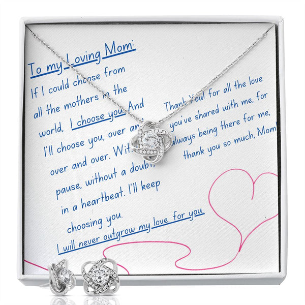 To My Loving Mom - I choose you! Love Knot Necklace & earring set Jewelry ShineOn Fulfillment 