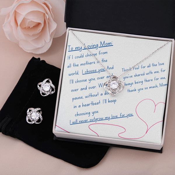 To My Loving Mom - I choose you! Love Knot Necklace & earring set Jewelry ShineOn Fulfillment Standard Box 