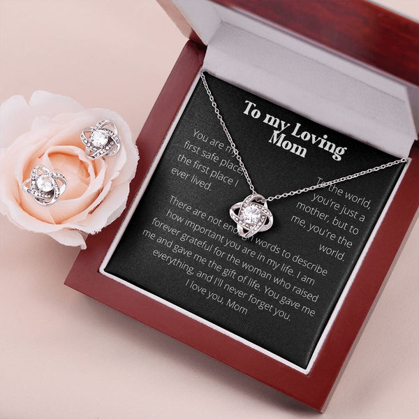 To my Loving Mom - Love Knot Plus earrings set Jewelry ShineOn Fulfillment Mahogany Style Luxury Box 