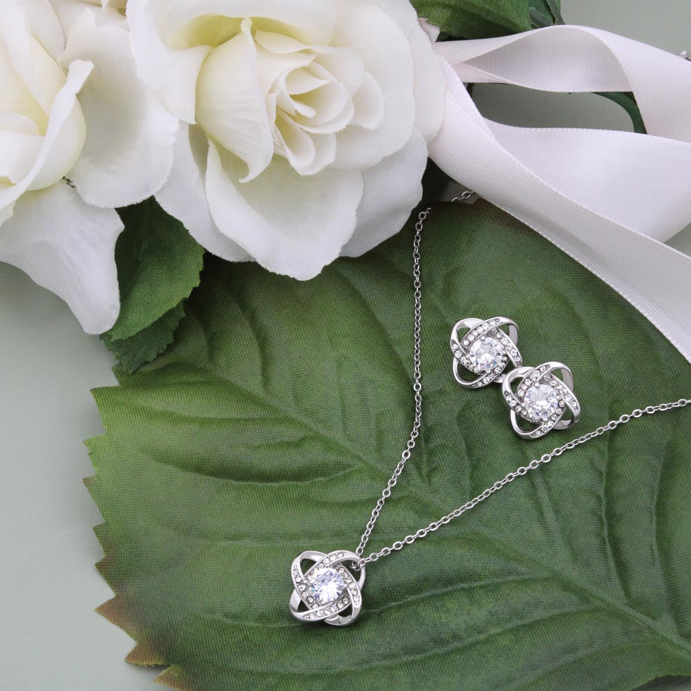 To my Loving Mom - Love Knot plus earrings set - white Jewelry ShineOn Fulfillment 