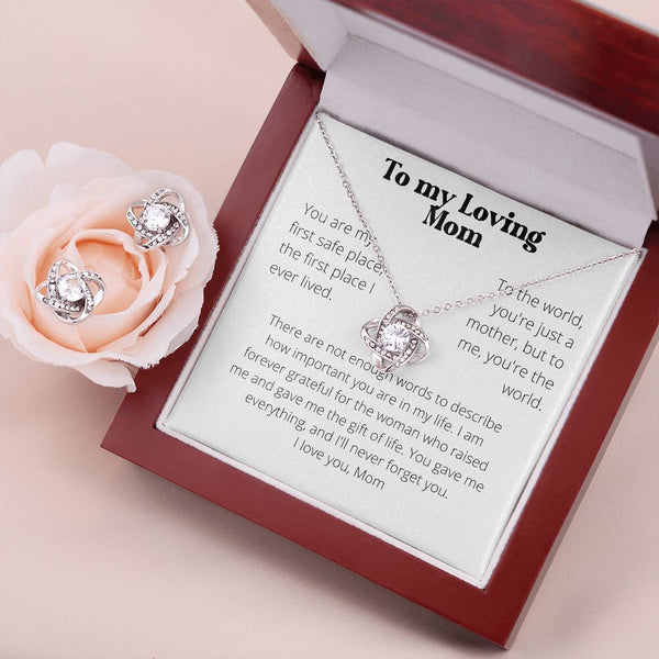 To my Loving Mom - Love Knot plus earrings set - white Jewelry ShineOn Fulfillment Mahogany Style Luxury Box 