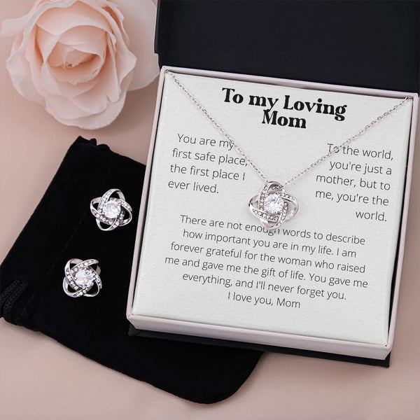 To my Loving Mom - Love Knot plus earrings set - white Jewelry ShineOn Fulfillment Standard Box 