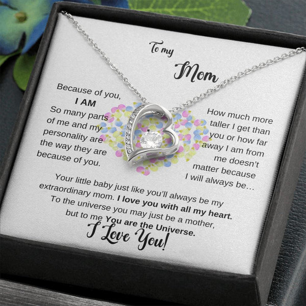 To my Mom - Because of you I AM - Forever Love Necklace Jewelry ShineOn Fulfillment 14k White Gold Finish Standard Box 