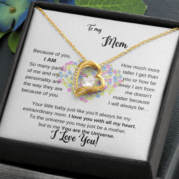 To my Mom - Because of you I AM - Forever Love Necklace Jewelry ShineOn Fulfillment 18k Yellow Gold Finish Standard Box 