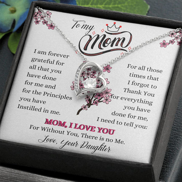 To my Mom - Love your Daughter - Forever Love Necklace Jewelry ShineOn Fulfillment 14k White Gold Finish Standard Box 