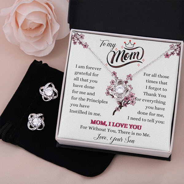 To my Mom- Love your Son - Love Knot Earring & Necklace Set! Jewelry ShineOn Fulfillment Standard Box 