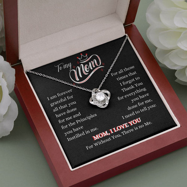 To my Mom - Mom I Love you - The Love Knot Necklace Jewelry ShineOn Fulfillment Mahogany Style Luxury Box (w/LED) 