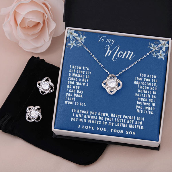 To my Mom - with Love your Son - Love Knot Earring & Necklace Set! Jewelry ShineOn Fulfillment Standard Box 