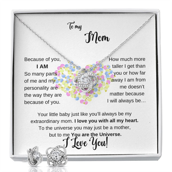 To my Mother - Because of you I AM - Love Knot Earring & Necklace Set Jewelry ShineOn Fulfillment 