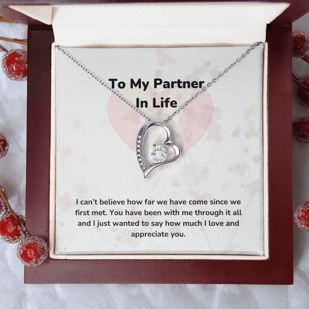 To My Partner In Life - Forever Love Necklace - Jewelry ShineOn Fulfillment 14k White Gold Finish Luxury Box/Mahogany Led light 