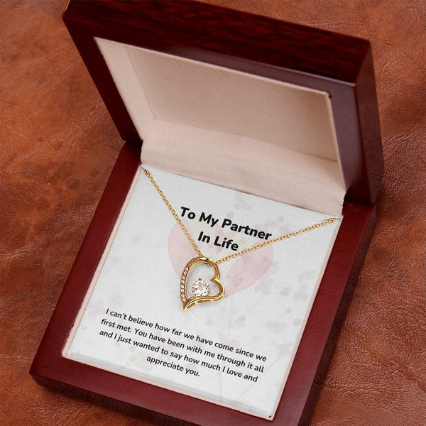 To My Partner In Life - Forever Love Necklace - Jewelry ShineOn Fulfillment 18k Yellow Gold Finish Luxury Box/Mahogany Led light 