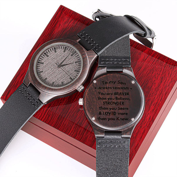 To my Son - Every time they check the time, they will be reminded of your love. Engraved Wooden Watch Watches ShineOn Fulfillment Luxury Box 