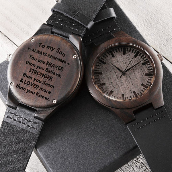To my Son - Every time they check the time, they will be reminded of your love. Engraved Wooden Watch Watches ShineOn Fulfillment Standard Box 