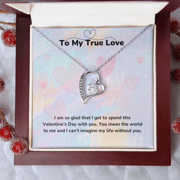 To My True Love - Forever Love Necklace - Jewelry ShineOn Fulfillment 14k White Gold Finish Luxury Box/Mahogany Led light 