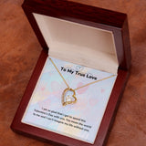 To My True Love - Forever Love Necklace - Jewelry ShineOn Fulfillment 18k Yellow Gold Finish Luxury Box/Mahogany Led light 