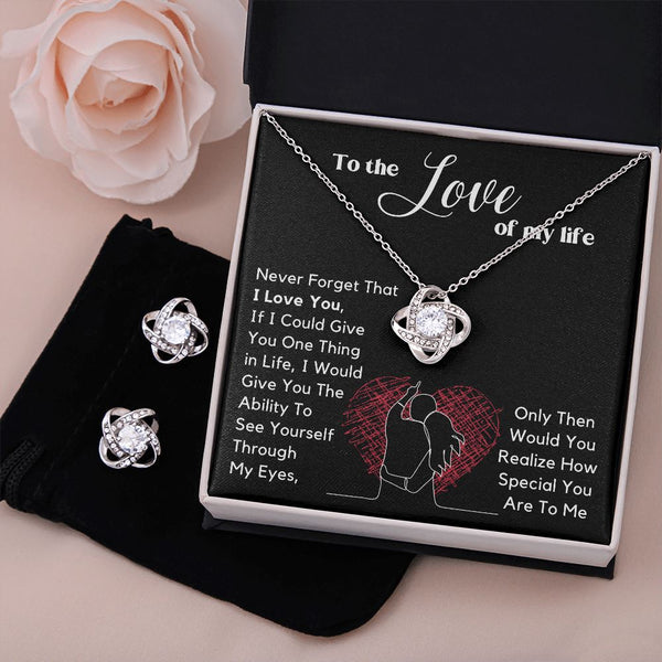 To the Love of my Life - Love Knot Earring & Necklace Set Jewelry ShineOn Fulfillment Standard Box 