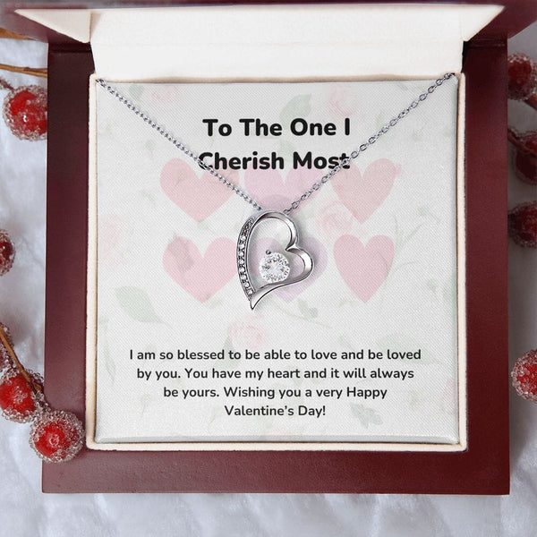 To The One I Cherish Most - Forever Love Necklace - Jewelry ShineOn Fulfillment 14k White Gold Finish Luxury Box/Mahogany Led light 