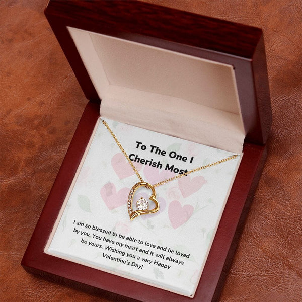 To The One I Cherish Most - Forever Love Necklace - Jewelry ShineOn Fulfillment 18k Yellow Gold Finish Luxury Box/Mahogany Led light 