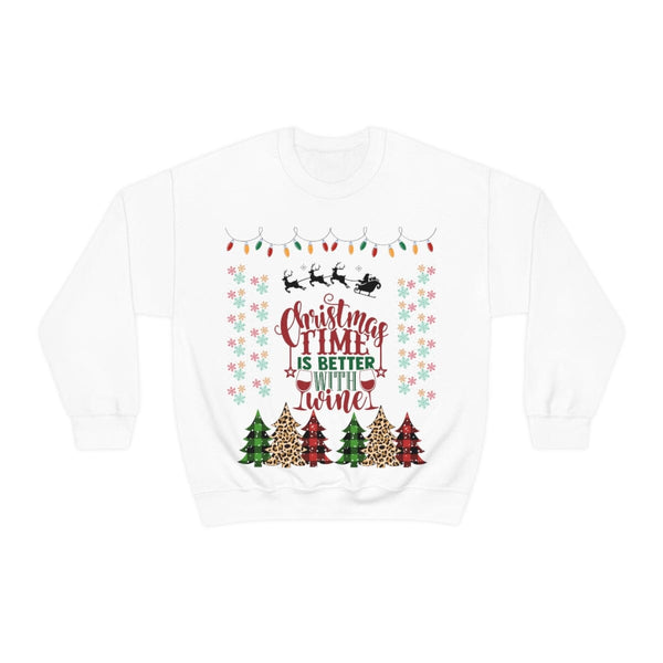 Ugly Christmas Sweater - Christmas Time is better with Wine Sweatshirt Printify S White 
