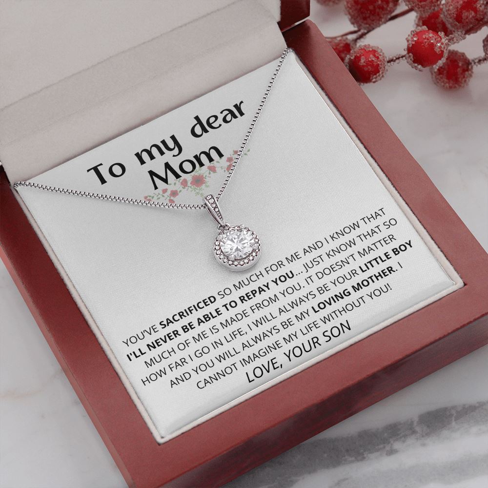 white - To My Dear Mom | I Can't Imagine My Life Without You | From Son to Mother Necklace Jewelry ShineOn Fulfillment Mahogany Style Luxury Box 
