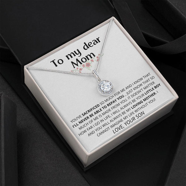 white - To My Dear Mom | I Can't Imagine My Life Without You | From Son to Mother Necklace Jewelry ShineOn Fulfillment Standard Box 