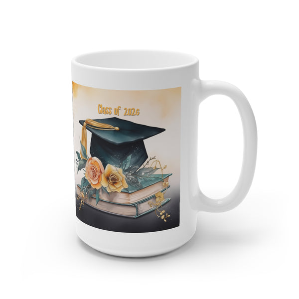 Graduation Ceramic Mug — Personalized Name "Samantha" with Cap, Books & Floral Design (11oz/15oz)