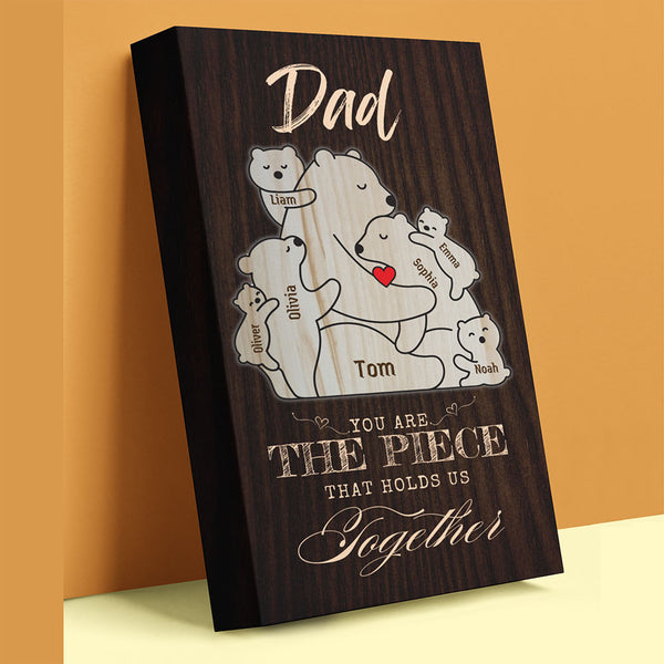 Personalized Bear Family Canvas for Dad - Customizable with Up to 6 Kids' Names