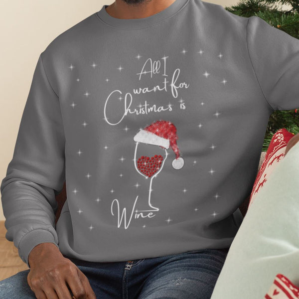 "All I Want for Christmas is Wine" - Fun and Cozy Ugly Christmas Sweater Sweatshirt Printify 