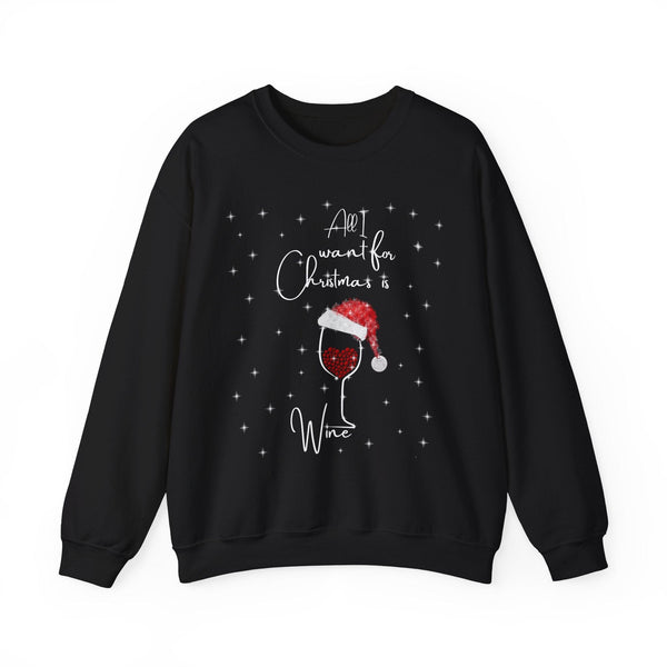 "All I Want for Christmas is Wine" - Fun and Cozy Ugly Christmas Sweater Sweatshirt Printify Black S 