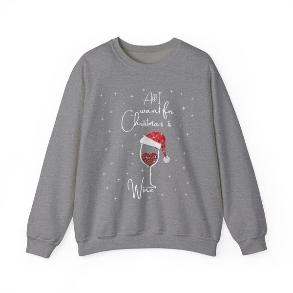 "All I Want for Christmas is Wine" - Fun and Cozy Ugly Christmas Sweater Sweatshirt Printify Graphite Heather S 