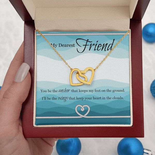 Anchor & Wings Interlocking Hearts Necklace: Symbolize Your Unbreakable Bond Jewelry/InterlockingHearts ShineOn Fulfillment 18K Yellow Gold Finish Luxury Box 